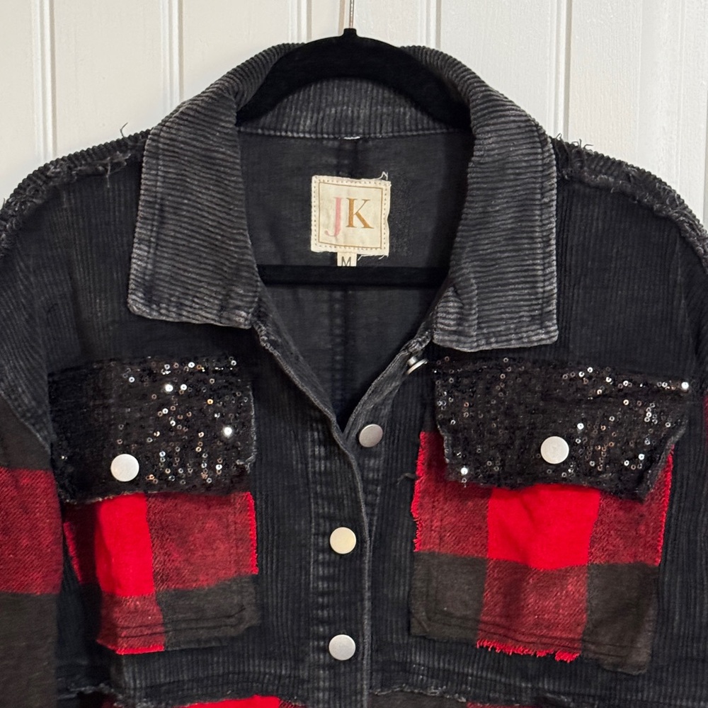 Patchwork Sequin Buffalo Plaid Corduroy Flannel S… - image 5
